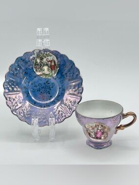 Vintage Betson Porcelain Demitasse Cup Saucer Set Victorian Purple